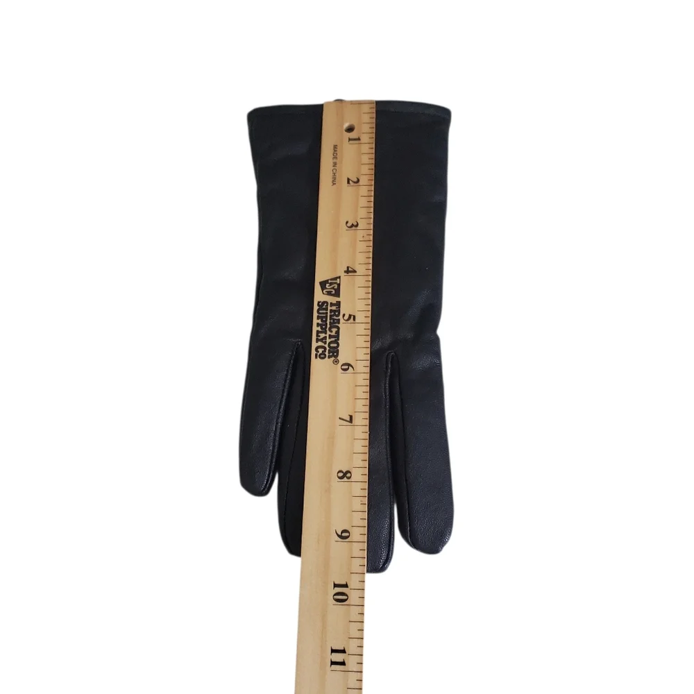 Women's Leather Black Gloves / Black Metallic Scarf